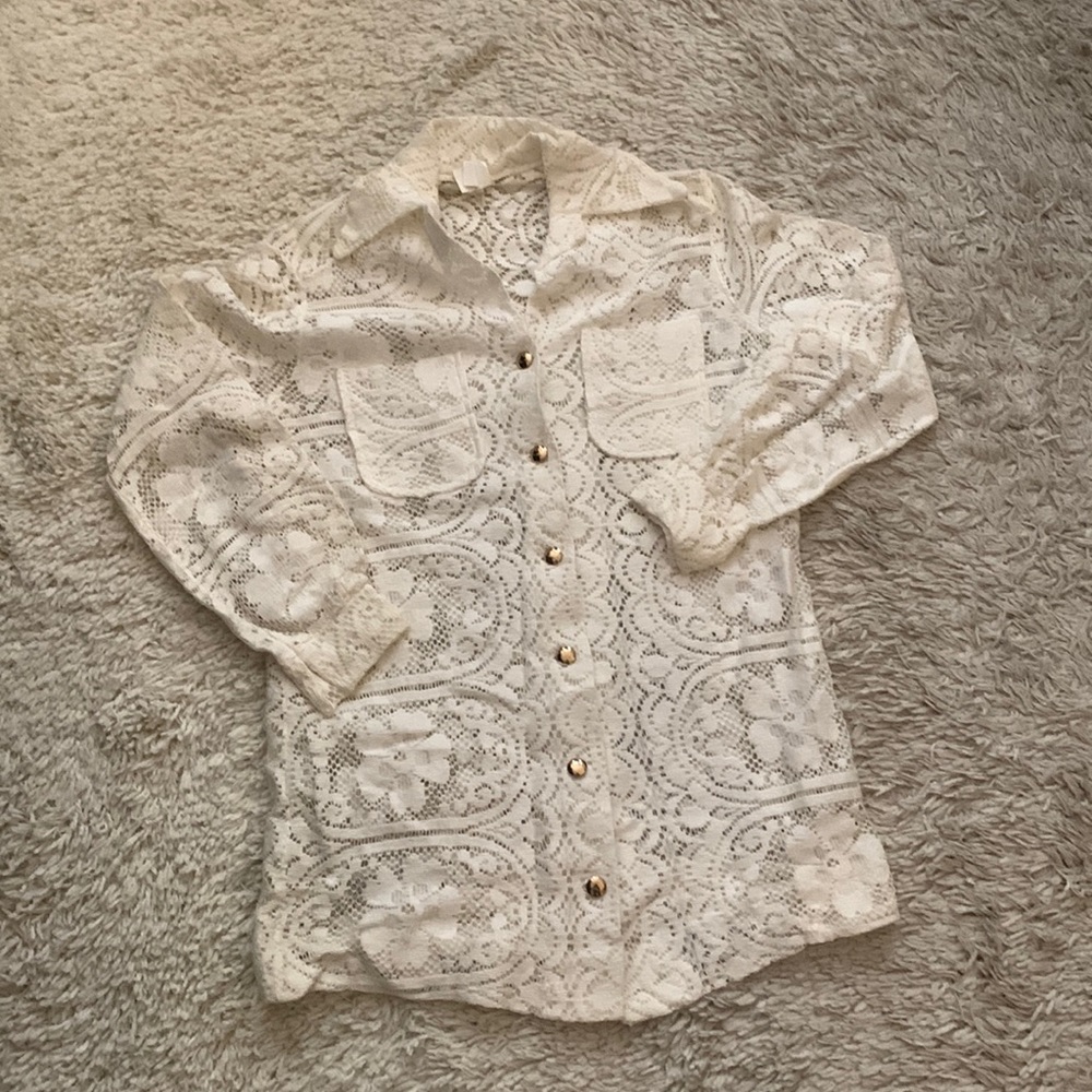 VINTAGE White Eyelet Button Down Blouse